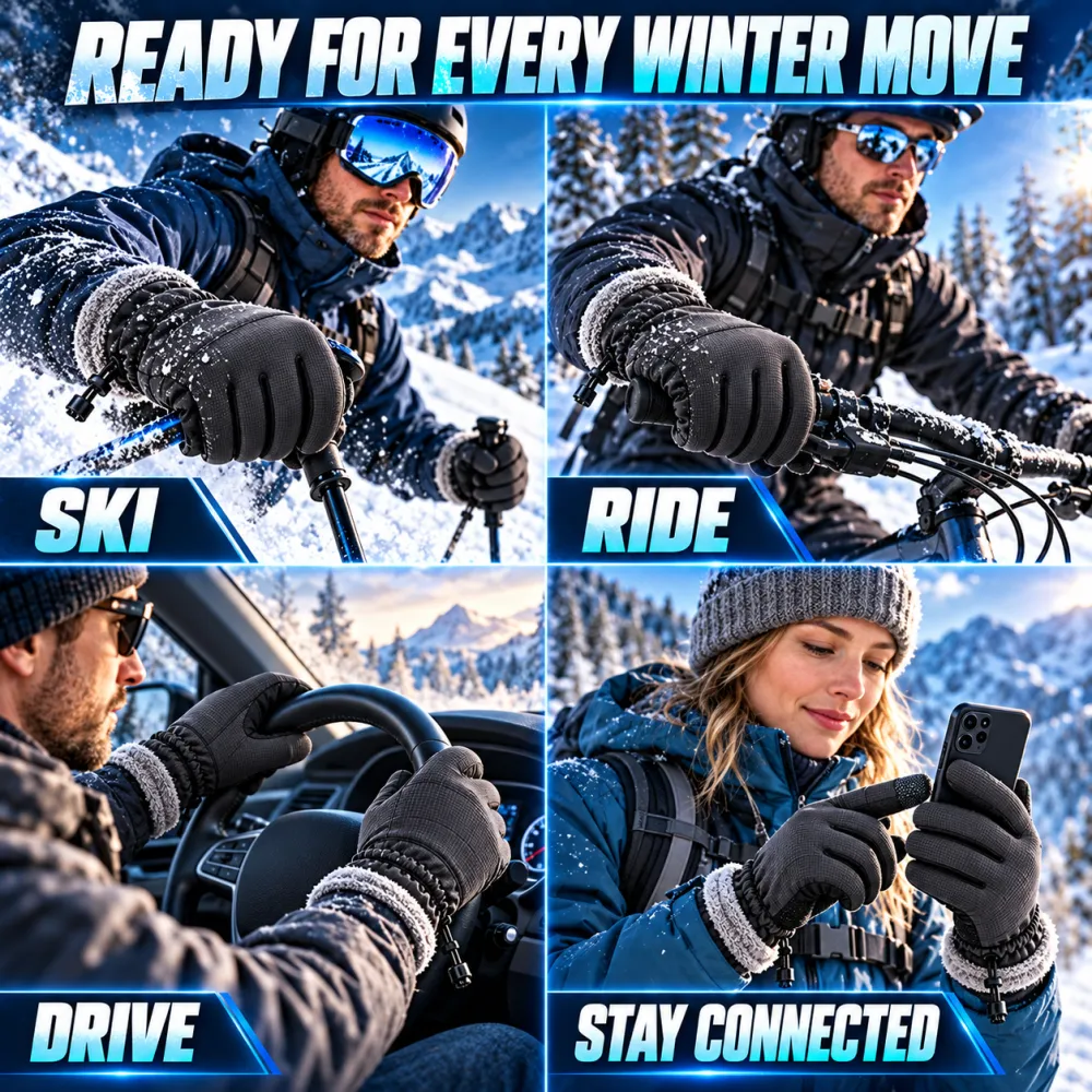 Unisex Winter Waterproof Ski Gloves - Windproof, Touchscreen Compatible, Waterproof Insert, Standard Fit, Minimalist Design for Skiing, Cycling & Daily Wear