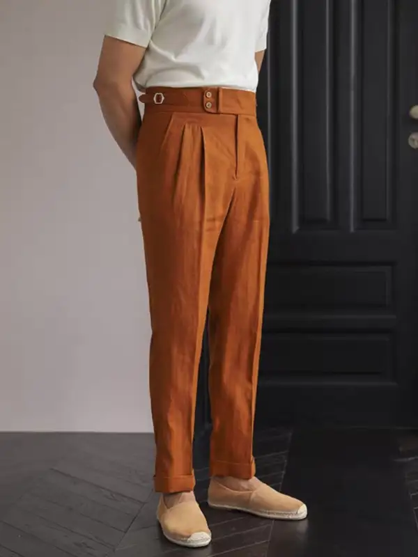 Lightweight Linen Side Tab Trousers