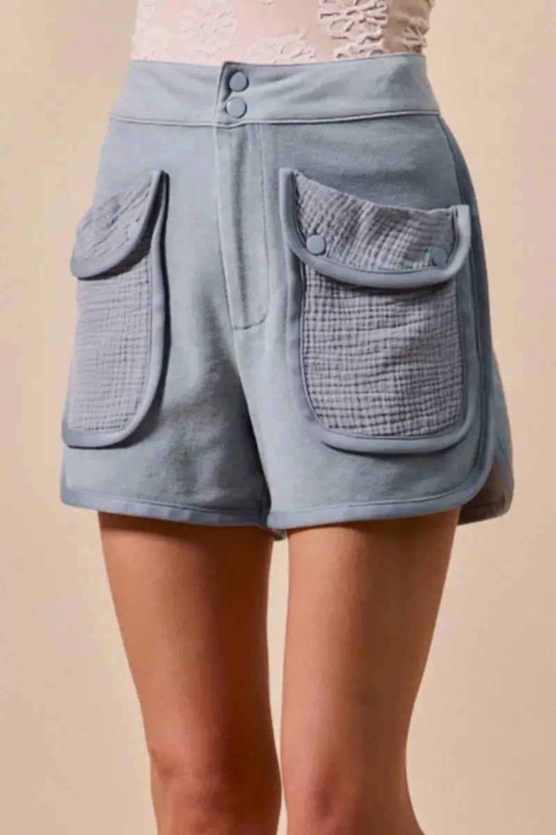 Easygoing Washed High Rise Cargo Shorts