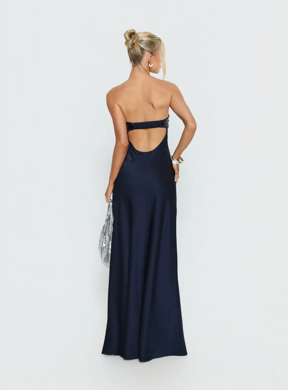 Plunge Neck Strapless Maxi Dress