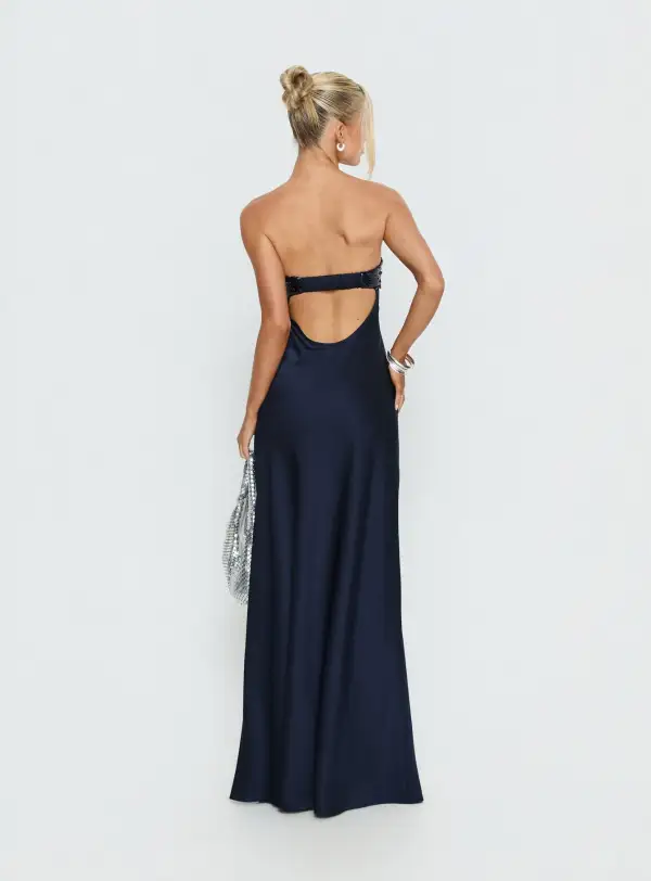 Plunge Neck Strapless Maxi Dress
