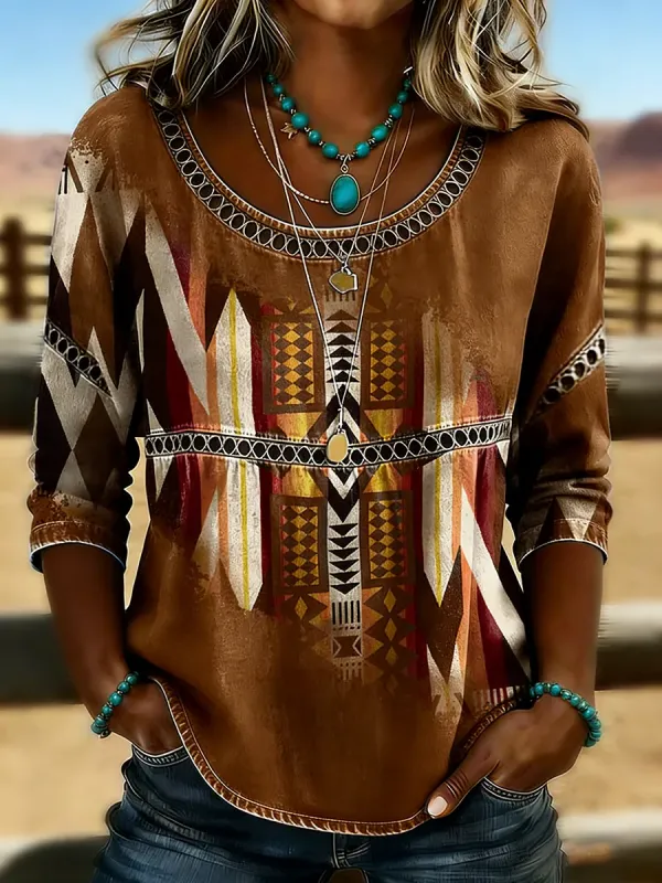 Women's Retro Western Aztec Print Casual Top