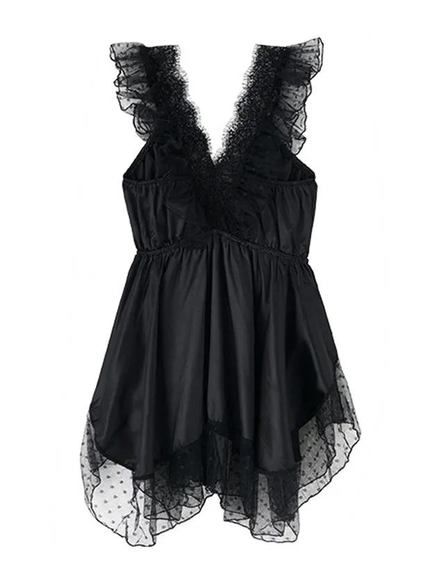 Deep V Sexy Romantic Elegant Lace Silk Nightdress