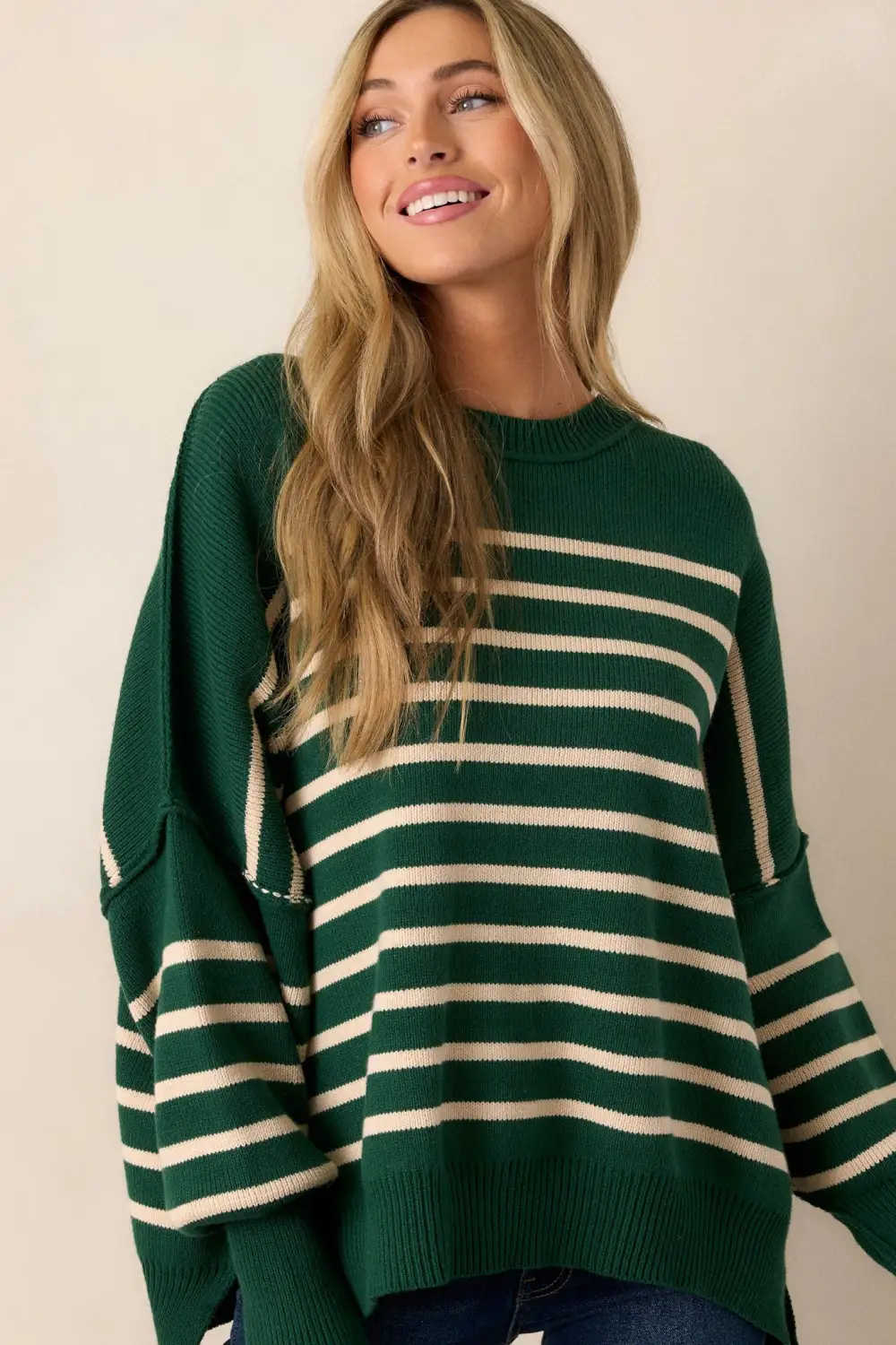 Whispering Woods Hunter Green Stripe Knit Sweater