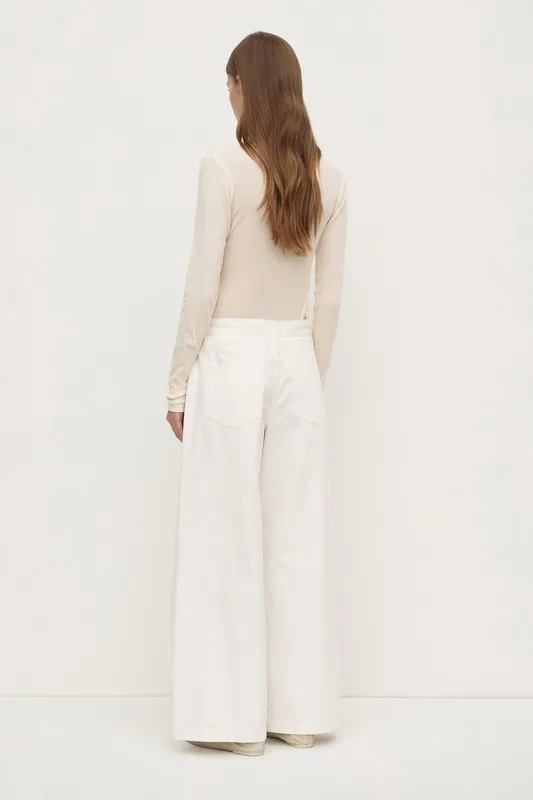 Vintage White Cotton Twill Mid-Rise Wide-Leg Pant
