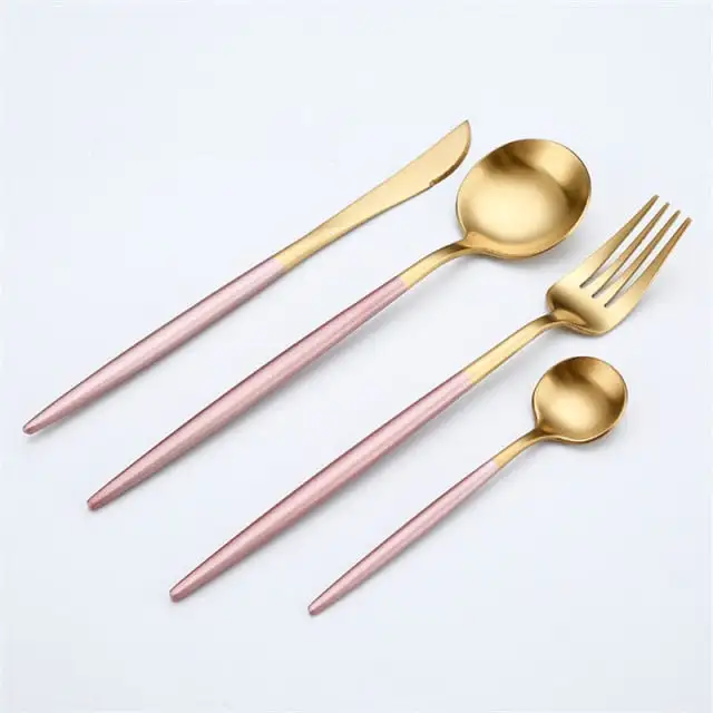 (Store Closing Sale) Rose Gold Tableware Set Stainless Steel Cutlery Set Western Food Tableware Luxury Fork Teaspoon Knife Cutlery Set fork spoon