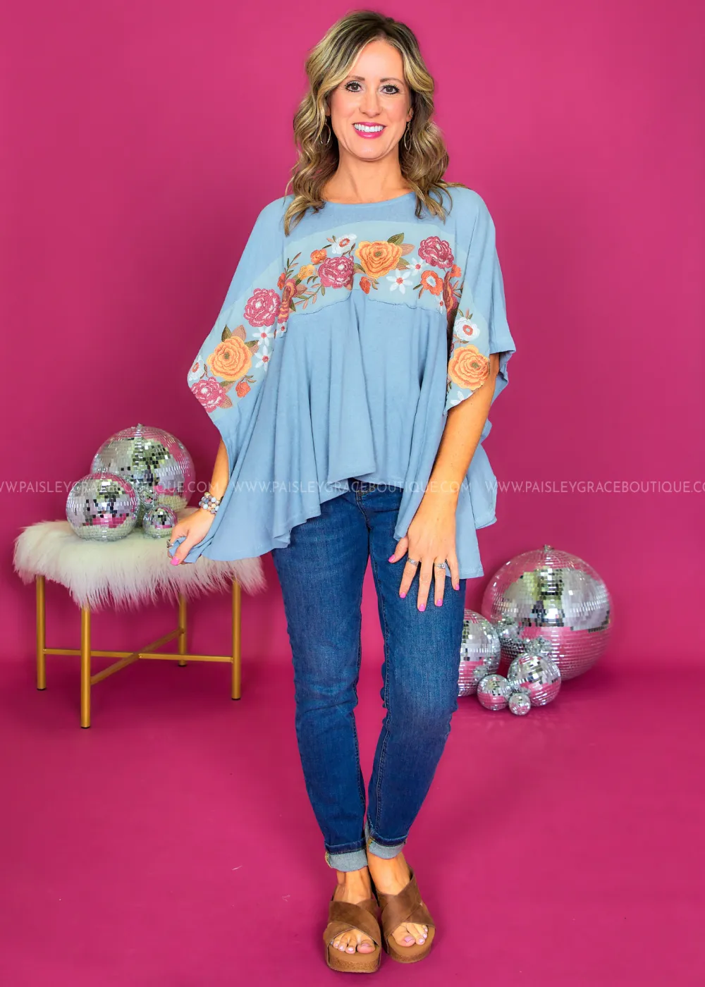 Boho Chic Top - Dusty Blue