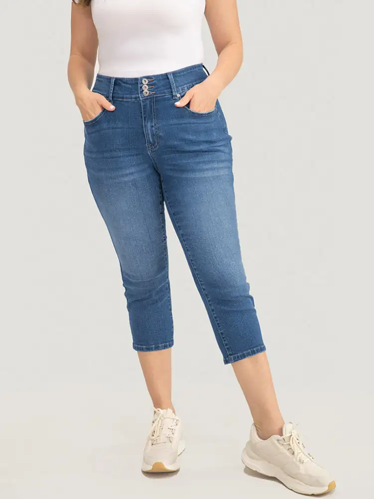 Very Stretchy High Rise Medium Wash Cropped Jeans