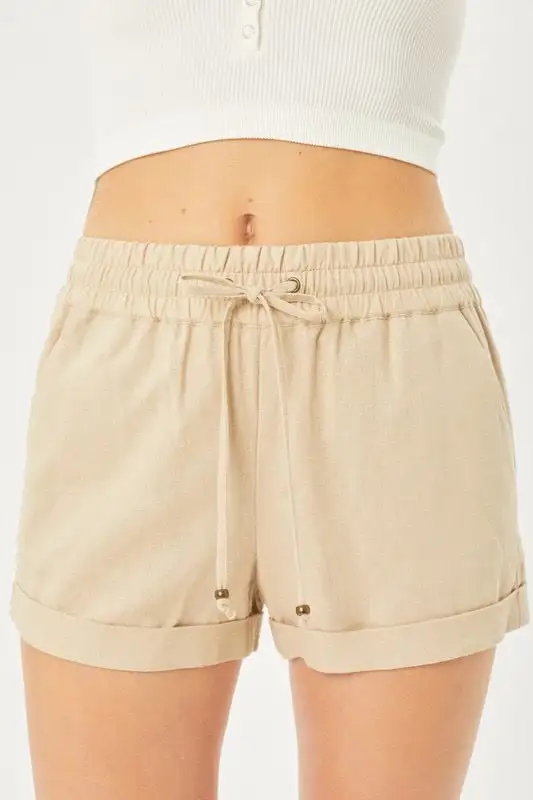 Roomy Drawstring Linen Blend Casual Shorts