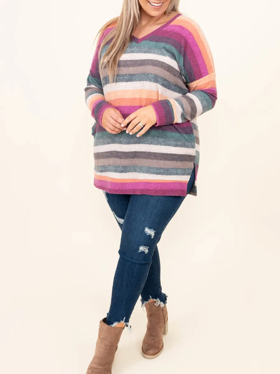V-Neck Rainbow Stripe T-Shirt