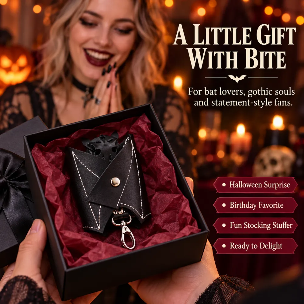 Bat shaped Gothic faux leather compact wallet - mini crossbody fashion bag with detachable shoulder strap, a terrifying Gothic accessory for nightclubs and holiday costumes