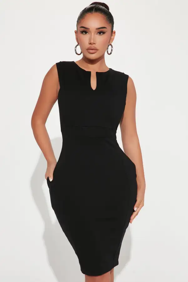 Cubicle Cutie Midi Dress - Black