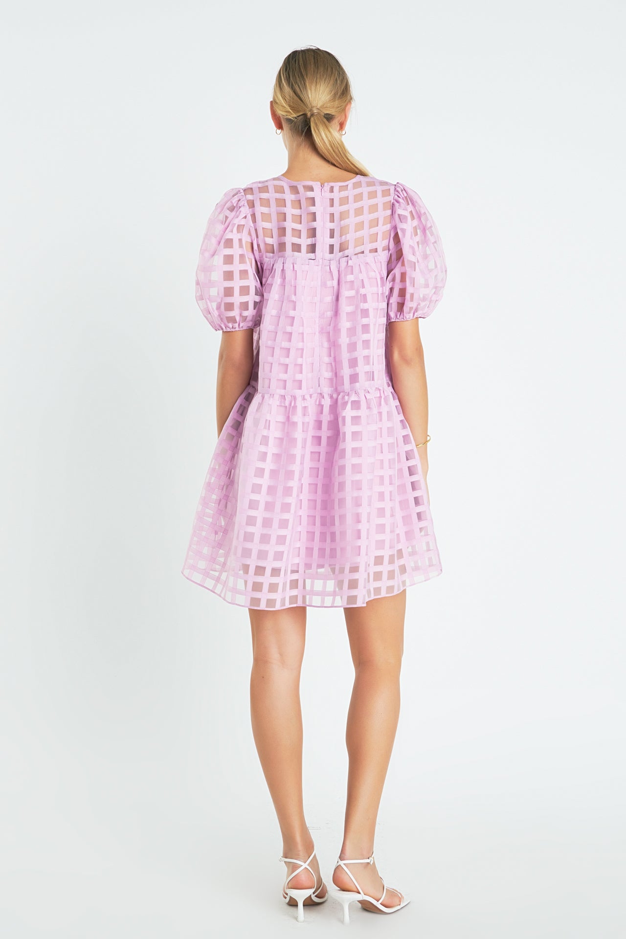 Gridded Organza Mini Dress