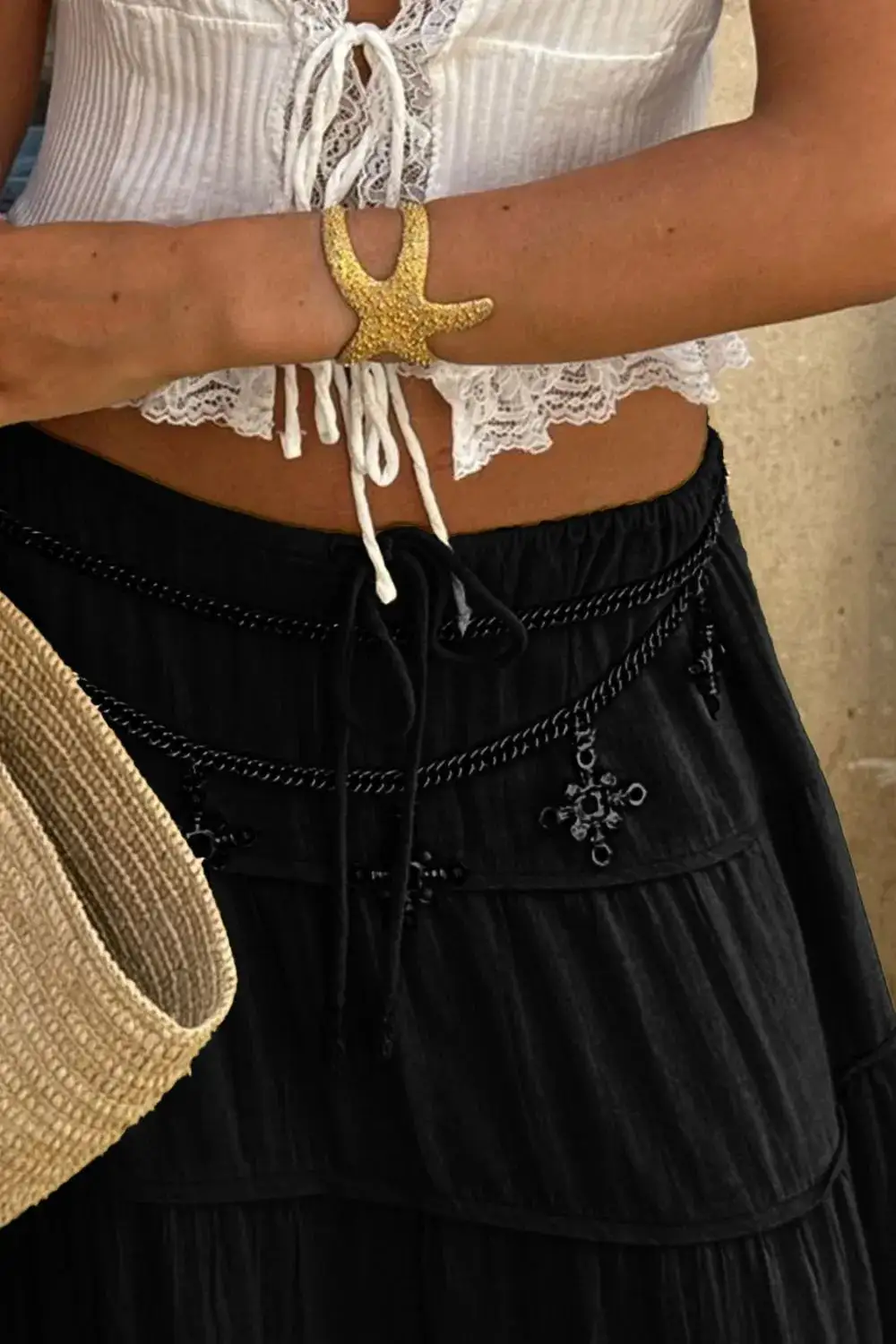 Everyday Tiered Drawstring Maxi Skirt
