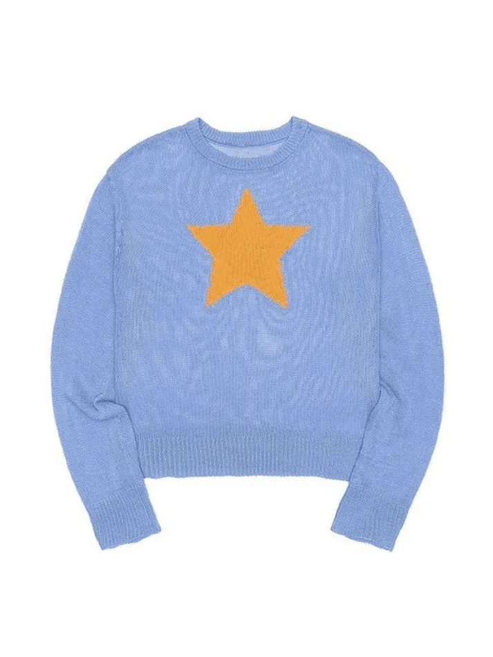 Modern Crew-Neck Relaxed Star-Pattern Sweater