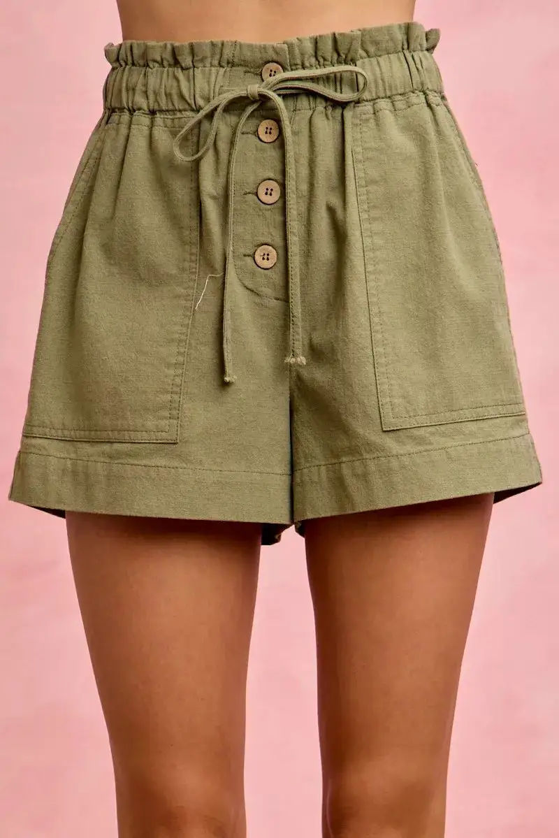 Paper Bag Patch Pocket Drawstring Twill Shorts
