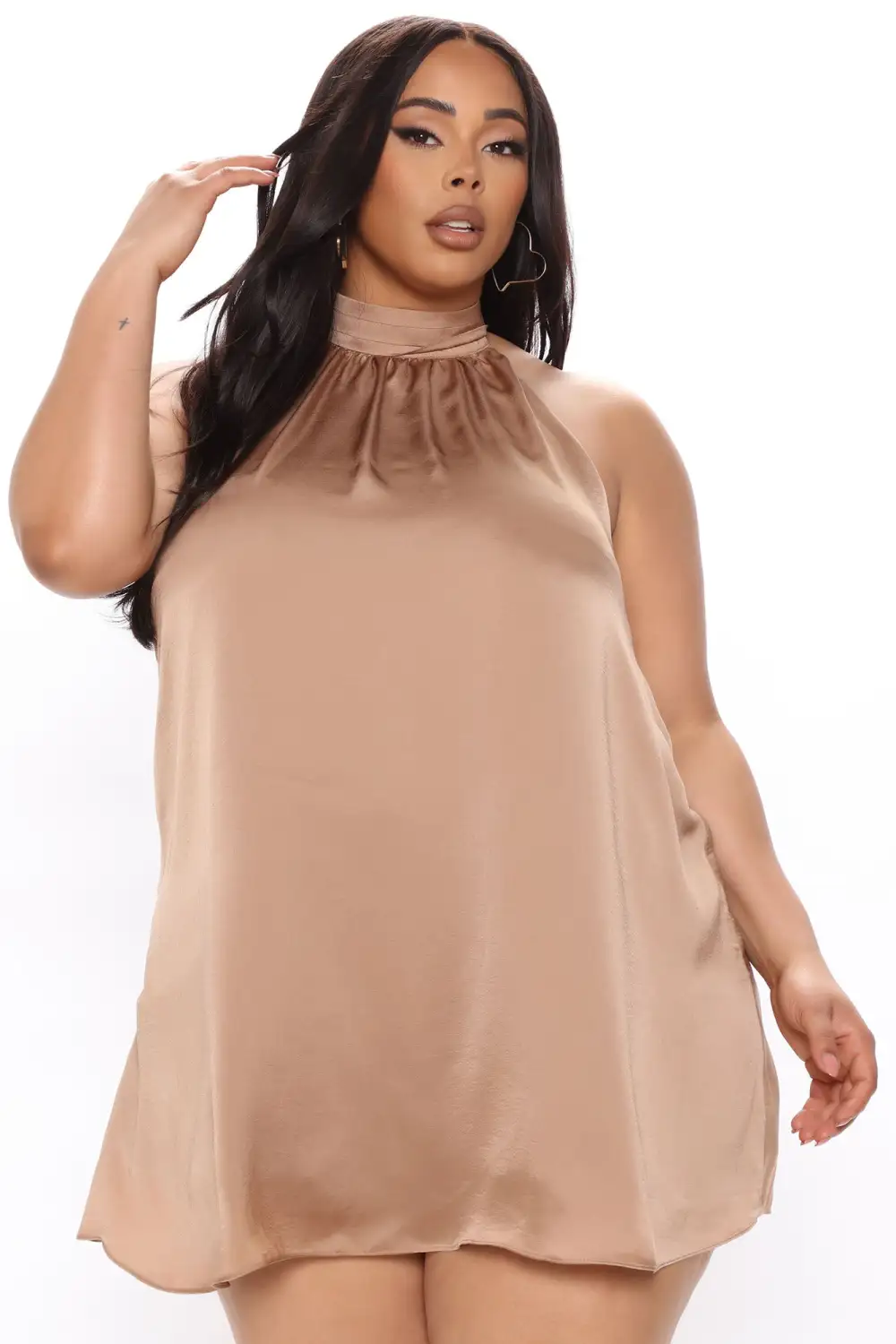 Jenine Satin Mini Dress - Mocha