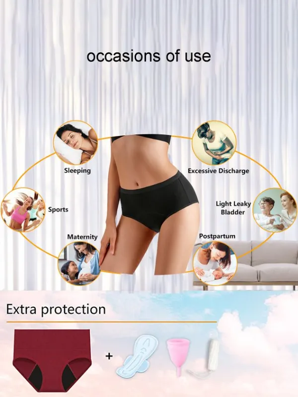 Women's Menstrual Period Briefs Girls Super Soft Postpartum Cotton Panties Underwear