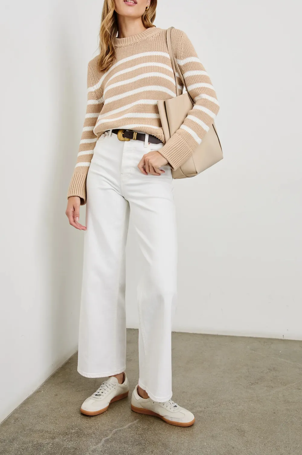 100% Pure Cotton Yarn Women's Striped Knitted Sweater