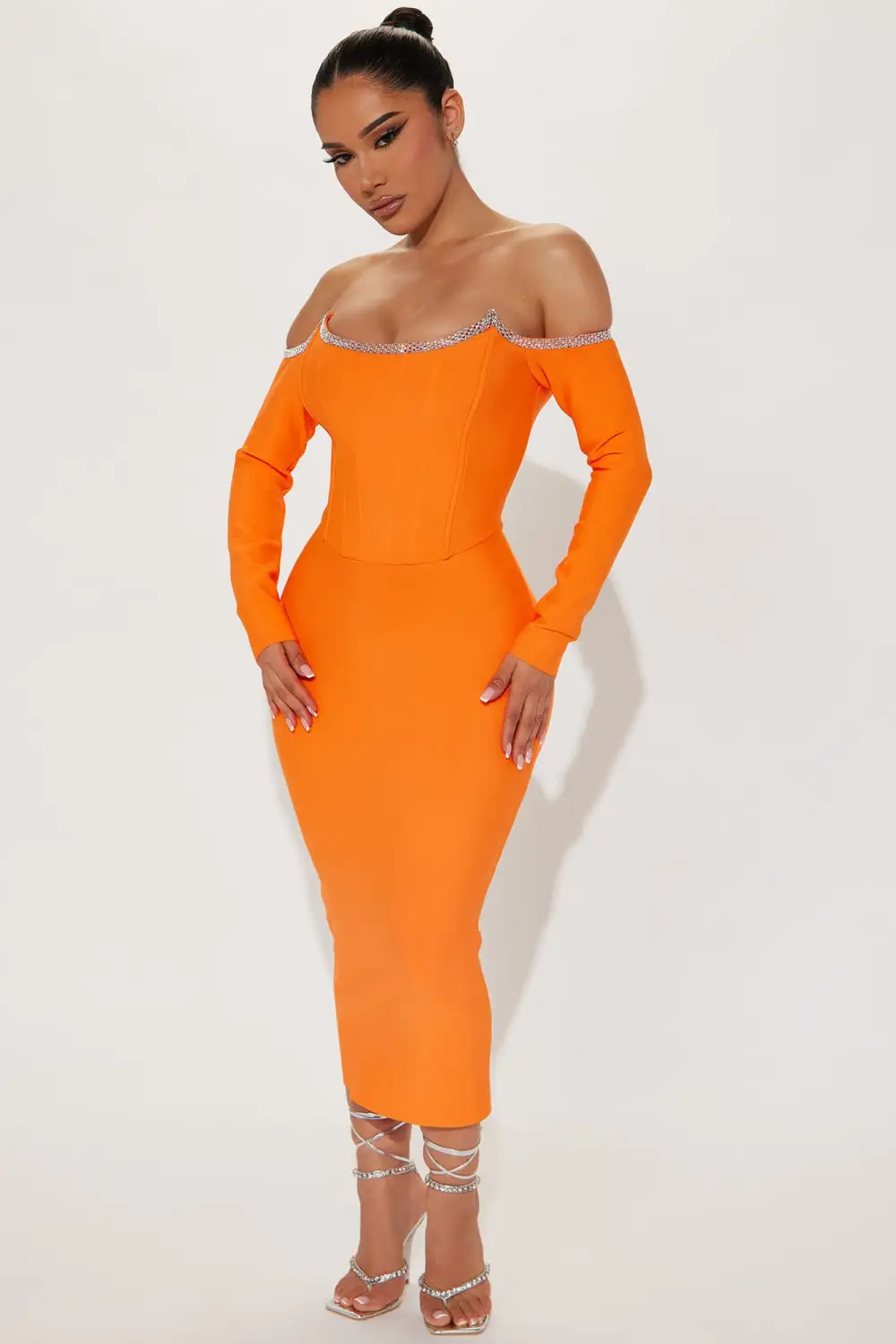 Shaken Not Stirred Bandage Midi Dress - Orange