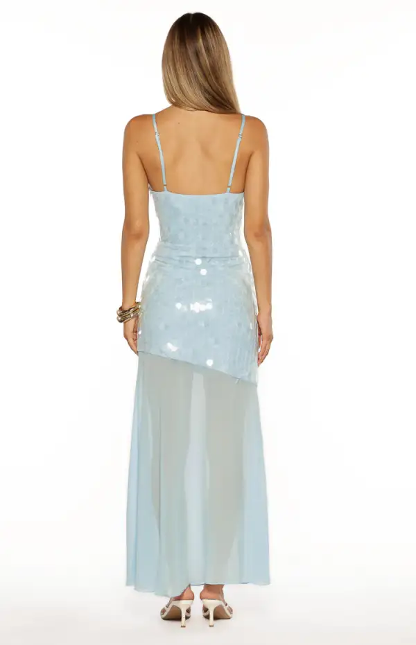 Asymmetrical Sequin Maxi Dress