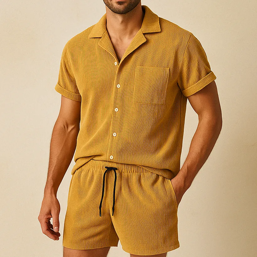 Corduroy Shirt Shorts Set