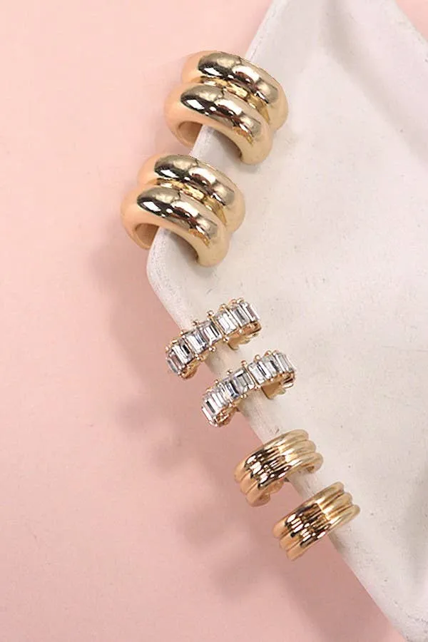 Baguette Stone Huggie Hoop Earrings