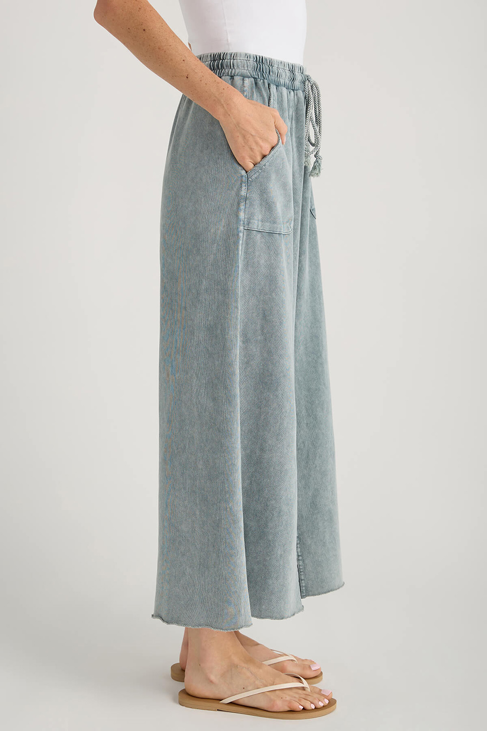 Easel Wide Leg Knit Pants - faded teal