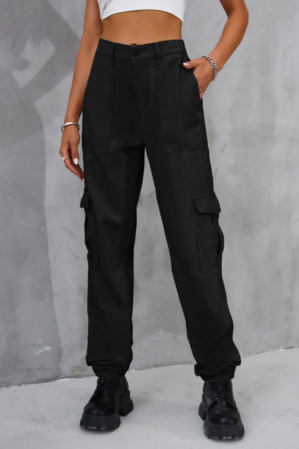 Buttoned High Waist Jeans With Pocket