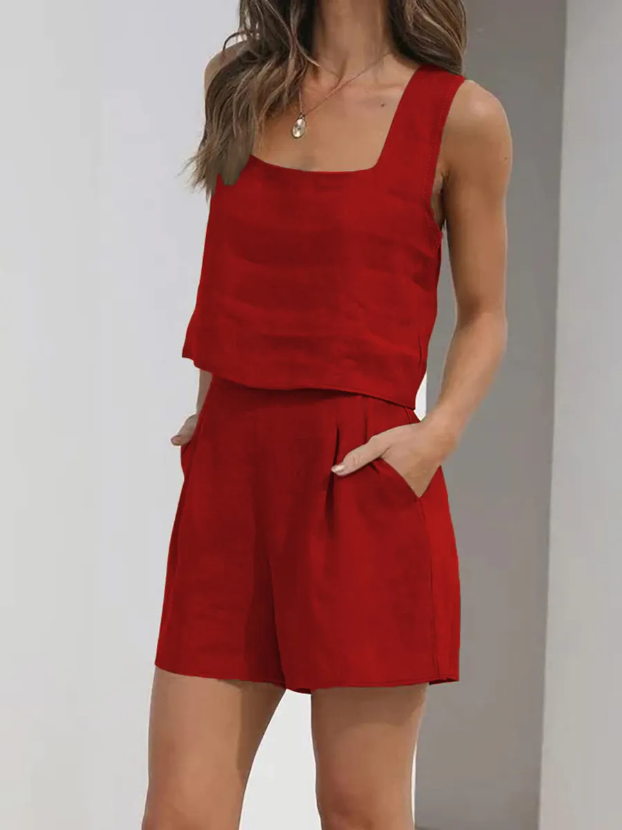 Women's Square Neck Sleeveless Top Casual Set