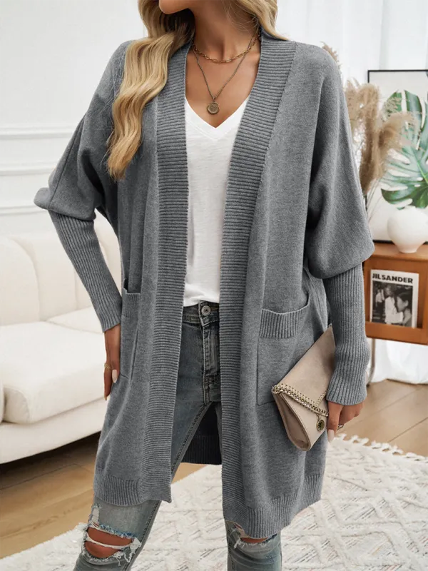 Women’s Long Sleeve Knee-Length Cardigan with Pockets