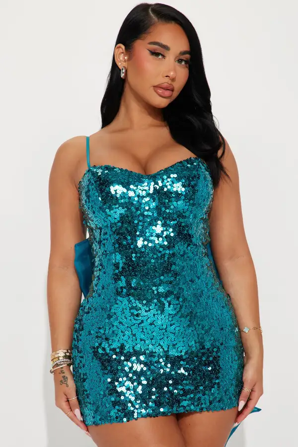 Bow Affair Micro Mini Dress - Teal
