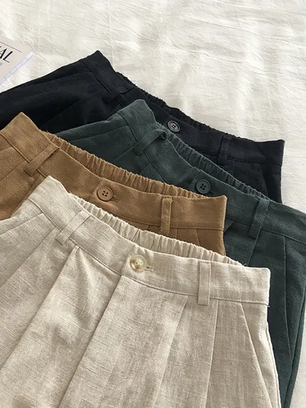 Losse Wijde Pijpen Elasticiteit Geplooide Effen Kleur Shorts
