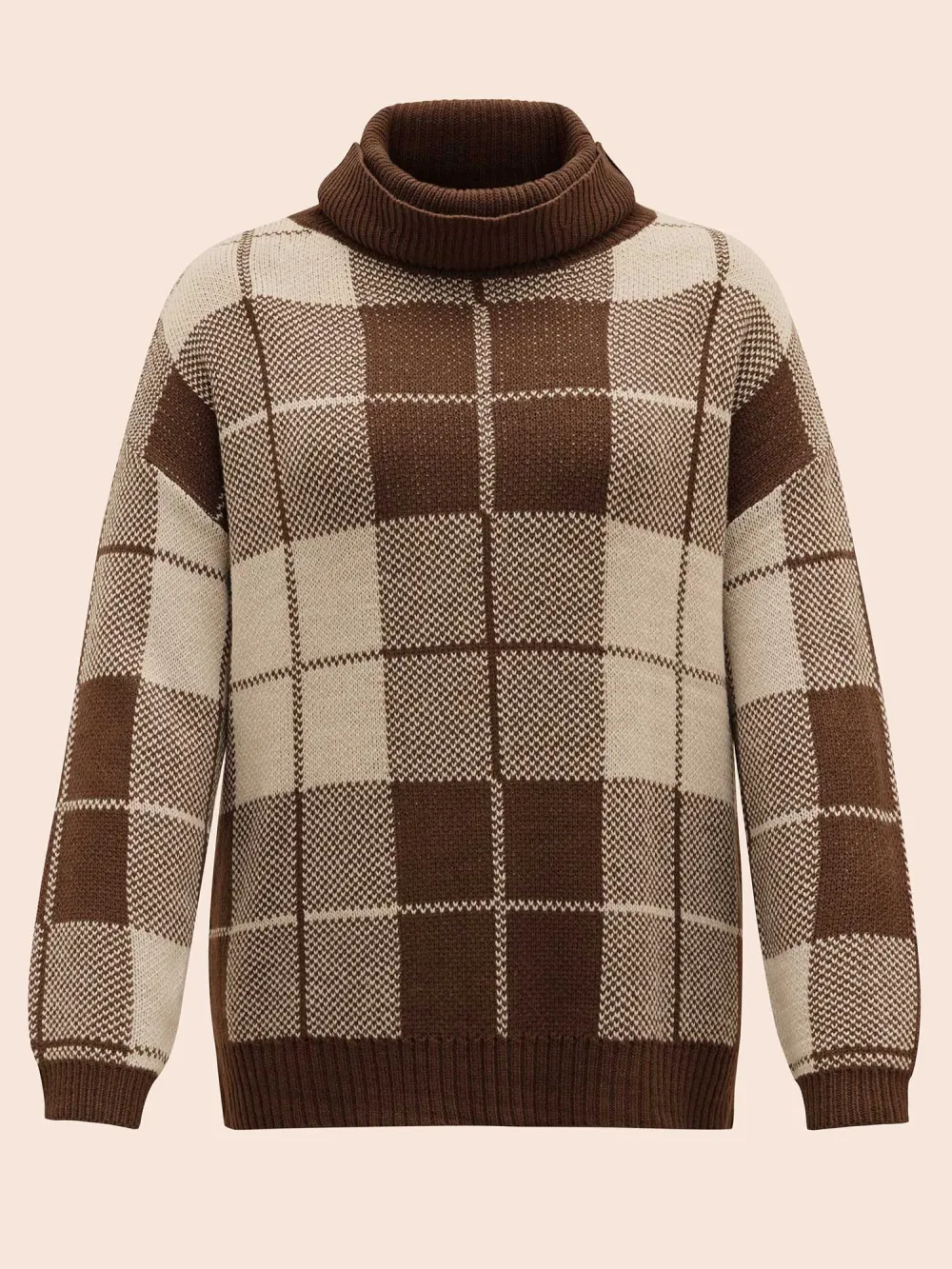 Plaid Turtleneck Drop Shoulder Pullover