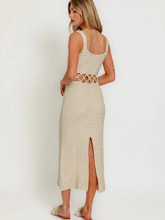 Fashion is an Attitude Square Neck Sleeveless Crochet Midi Dress