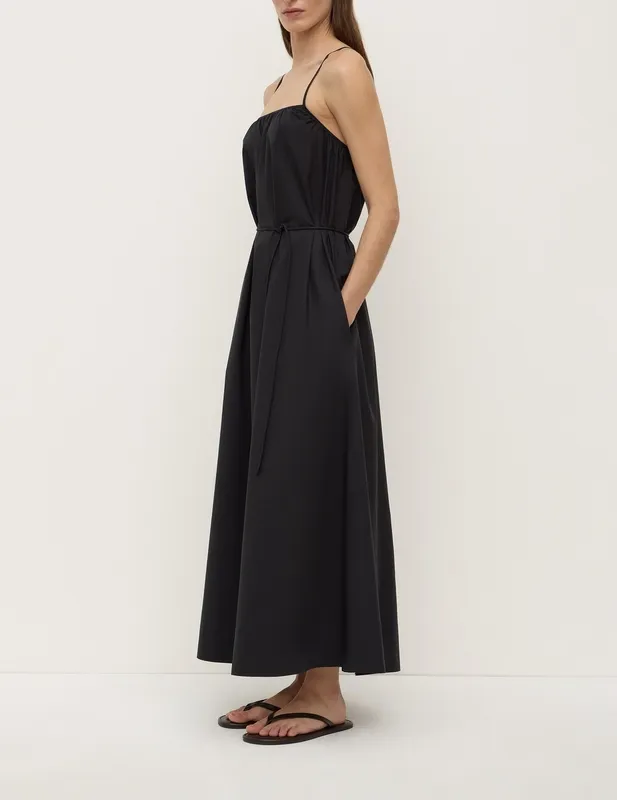 Black Tie-Back Cotton Maxi Dress