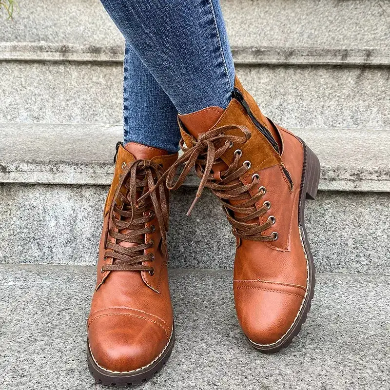 Relaxed Lace-Up Block Heel Boots