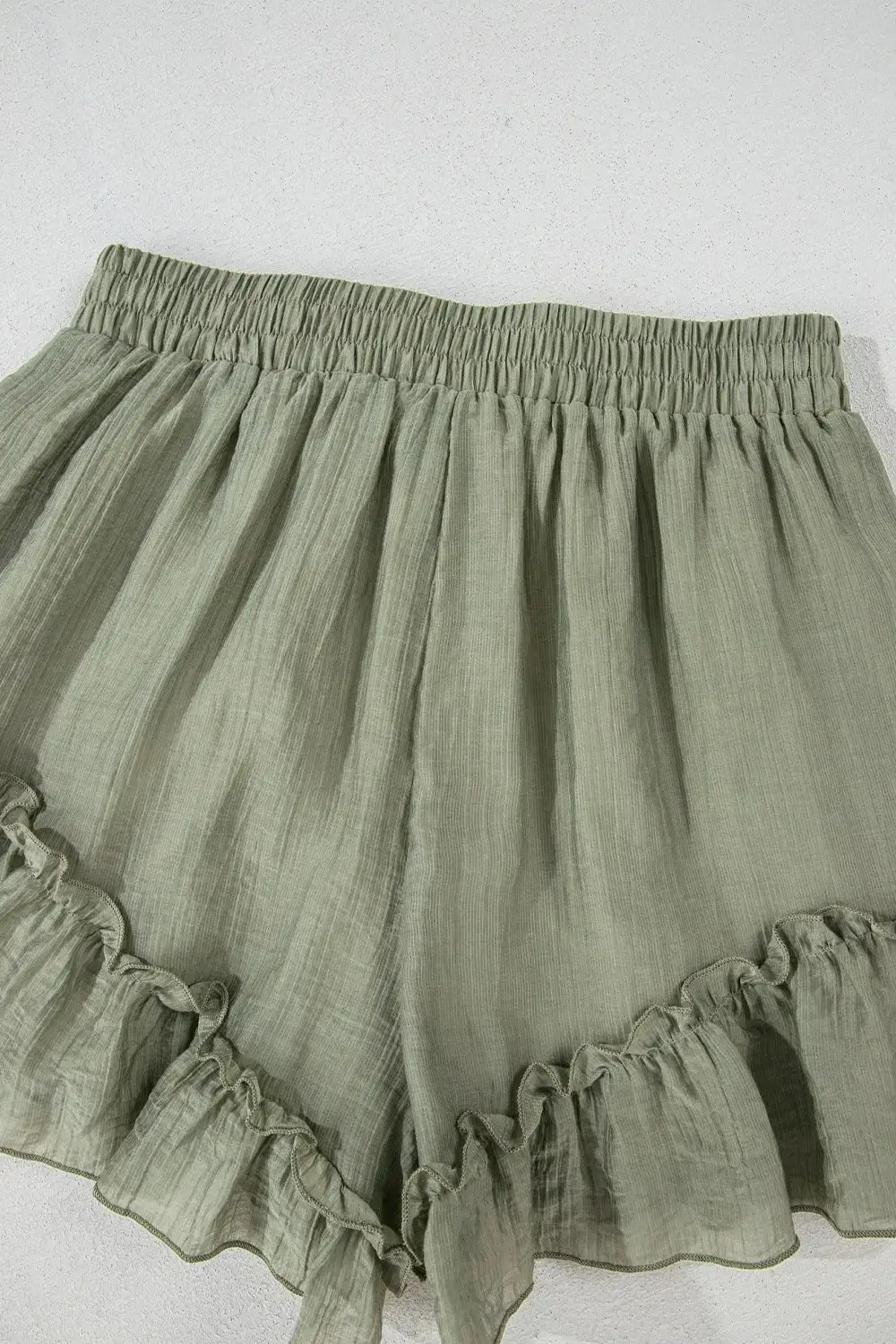 Textured Tie Waist Ruffle Hem Shorts