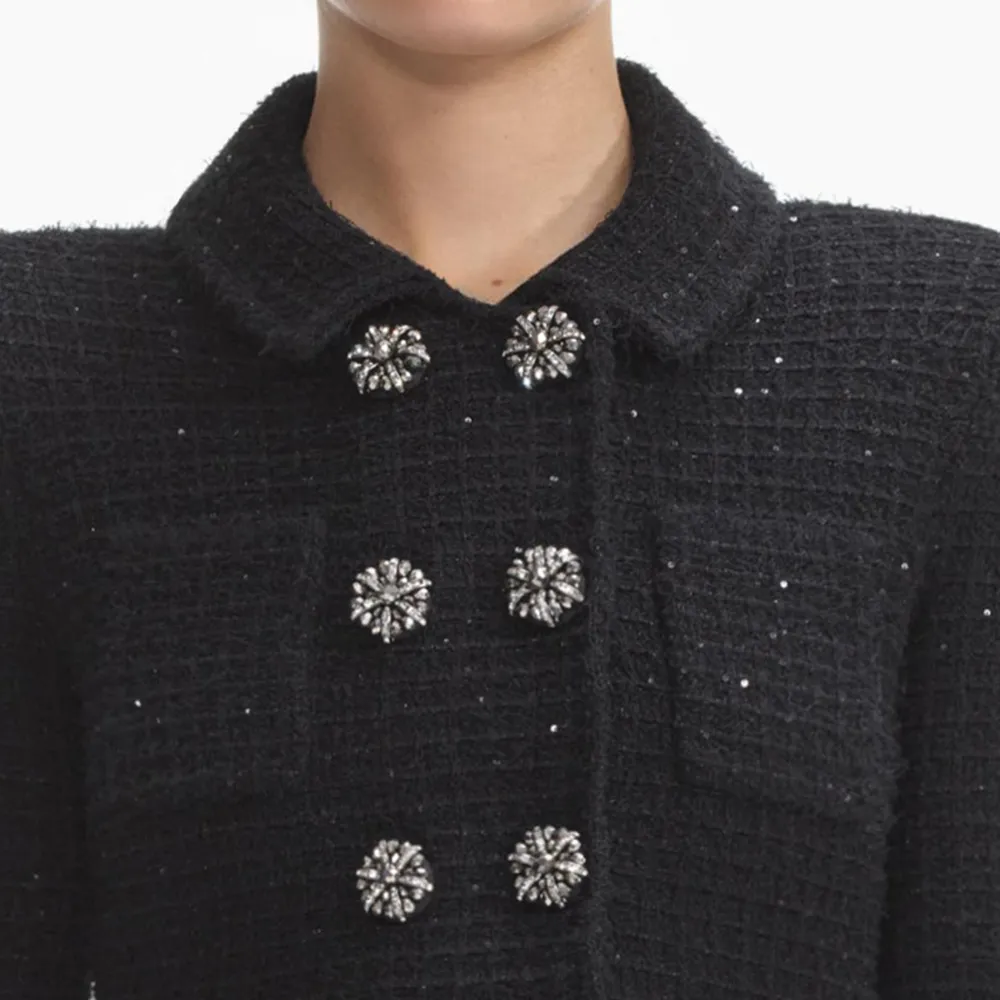 Black Textured Knit Peplum Jacket