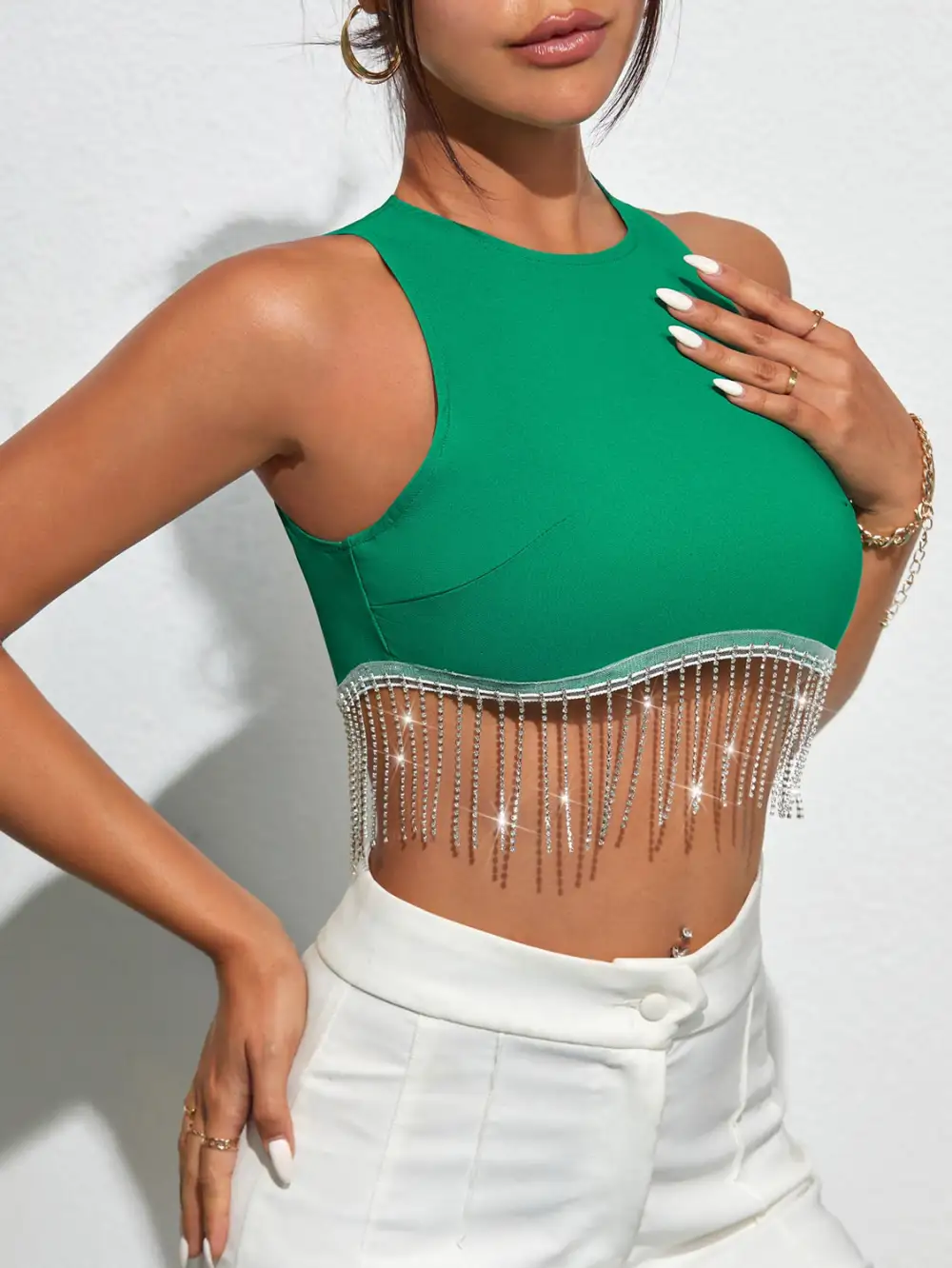 Fringe Hem Round Neck Tank Top