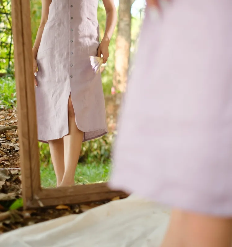 Lavender Linen Notch-Collar Dress