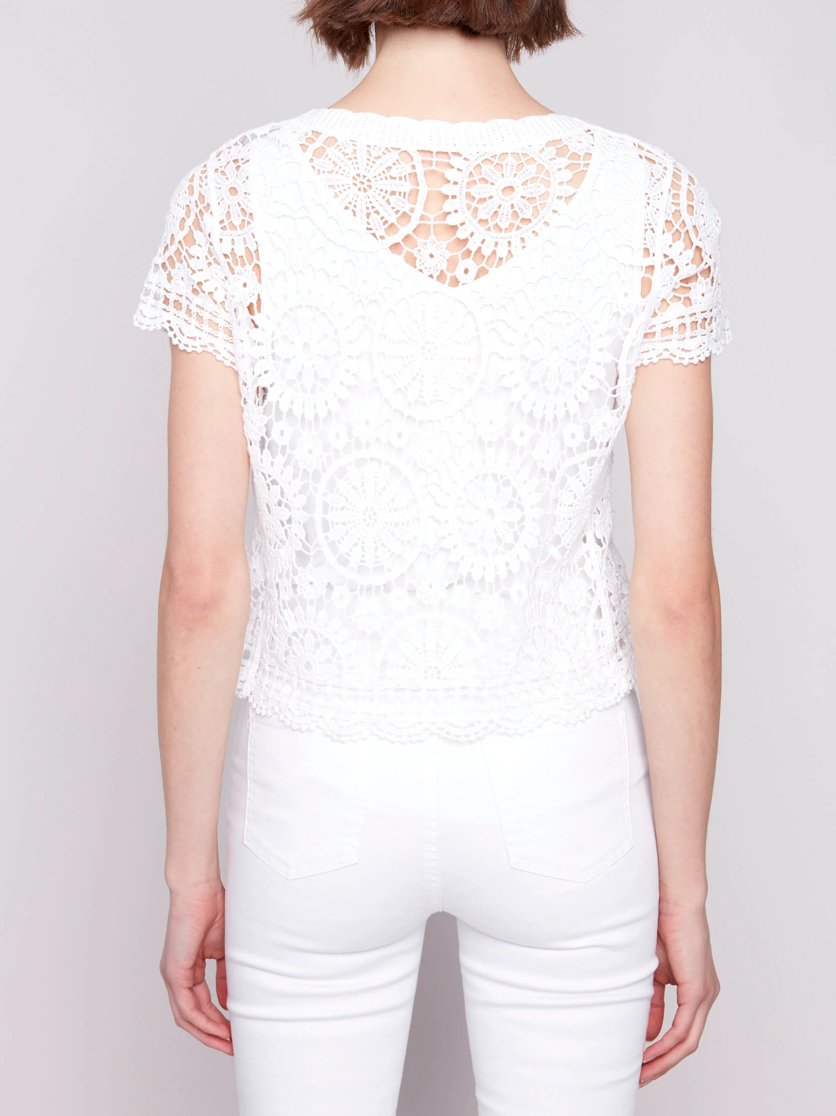 Pure Cotton Breathable Creative Hollow Ladies Short Sleeves