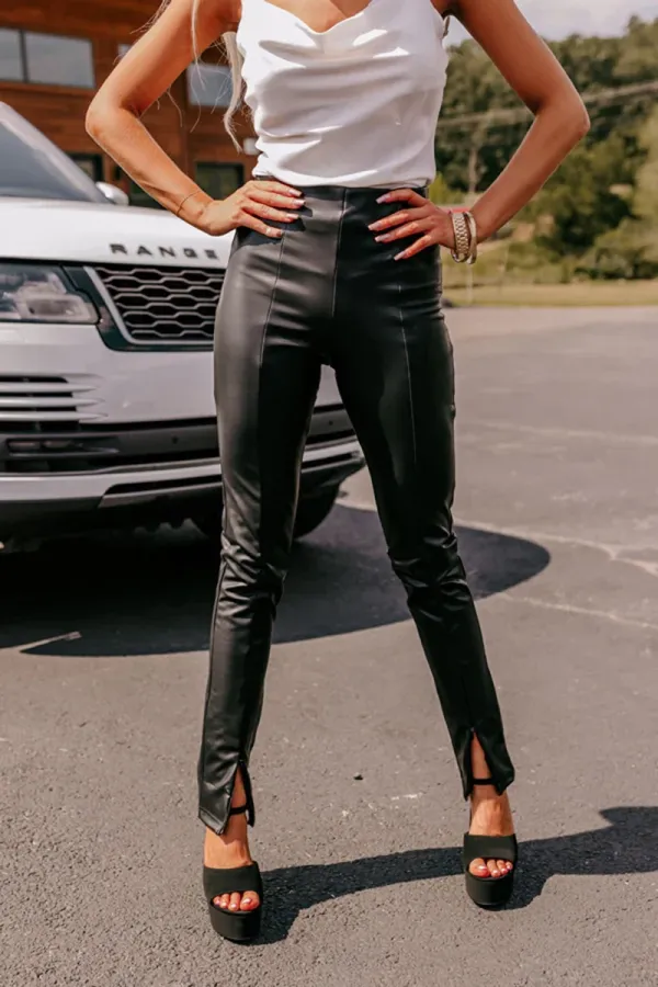 Simple High-End Women's Slim Leather Pants