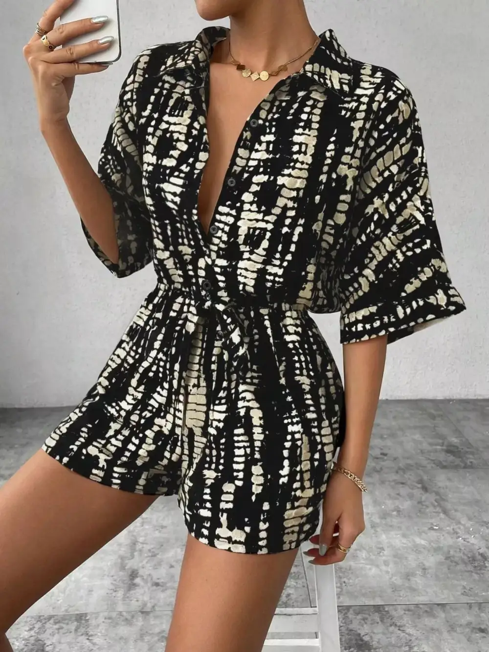 Striped Button Front Romper