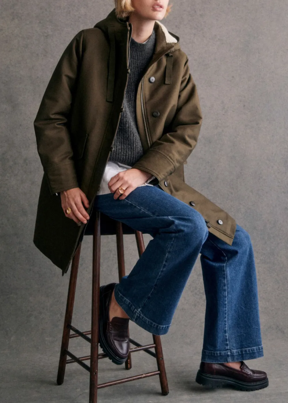 Military Green Quilted Hooded Parka