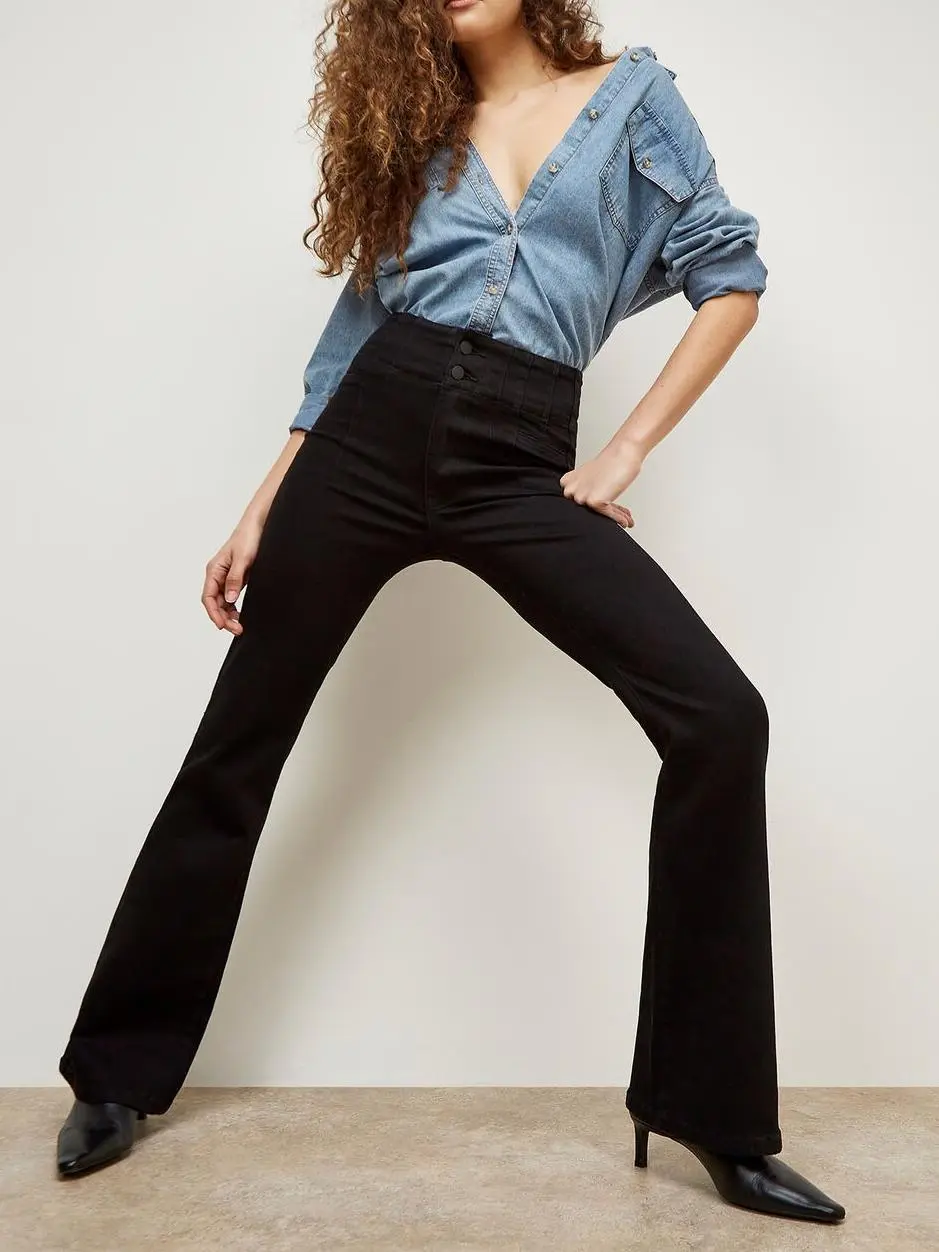 High Waist Pintuck Flare Jeans