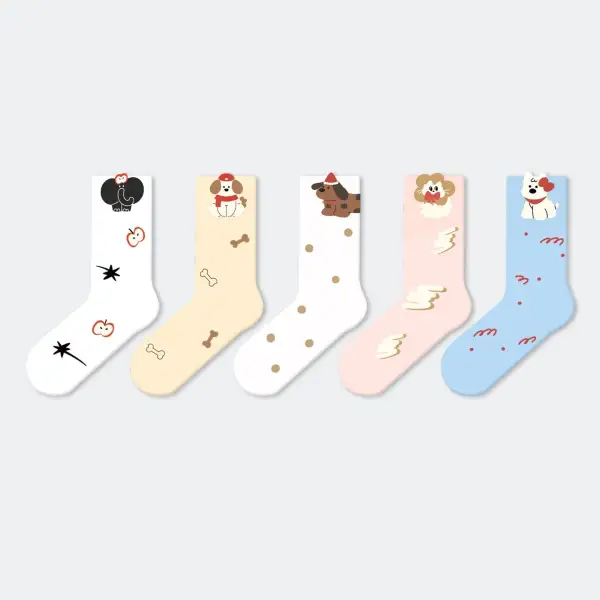Playful Puppy Print Cotton Crew Socks