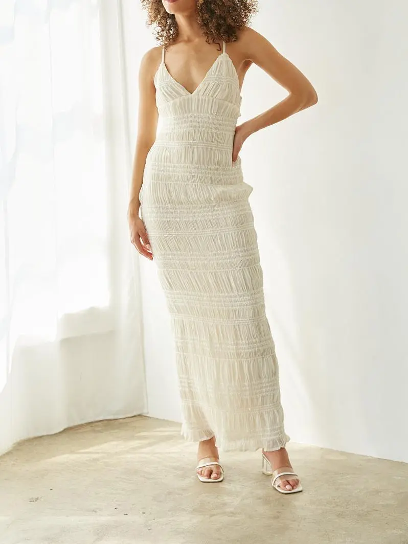 Smocked Ruffle Sequin Maxi Dress