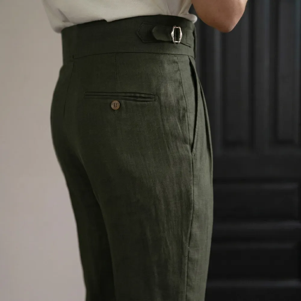 Lightweight Linen Side Tab Trousers