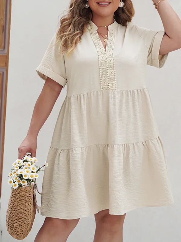 Large Size Loose Temperament Elegant V Neck Long Dress